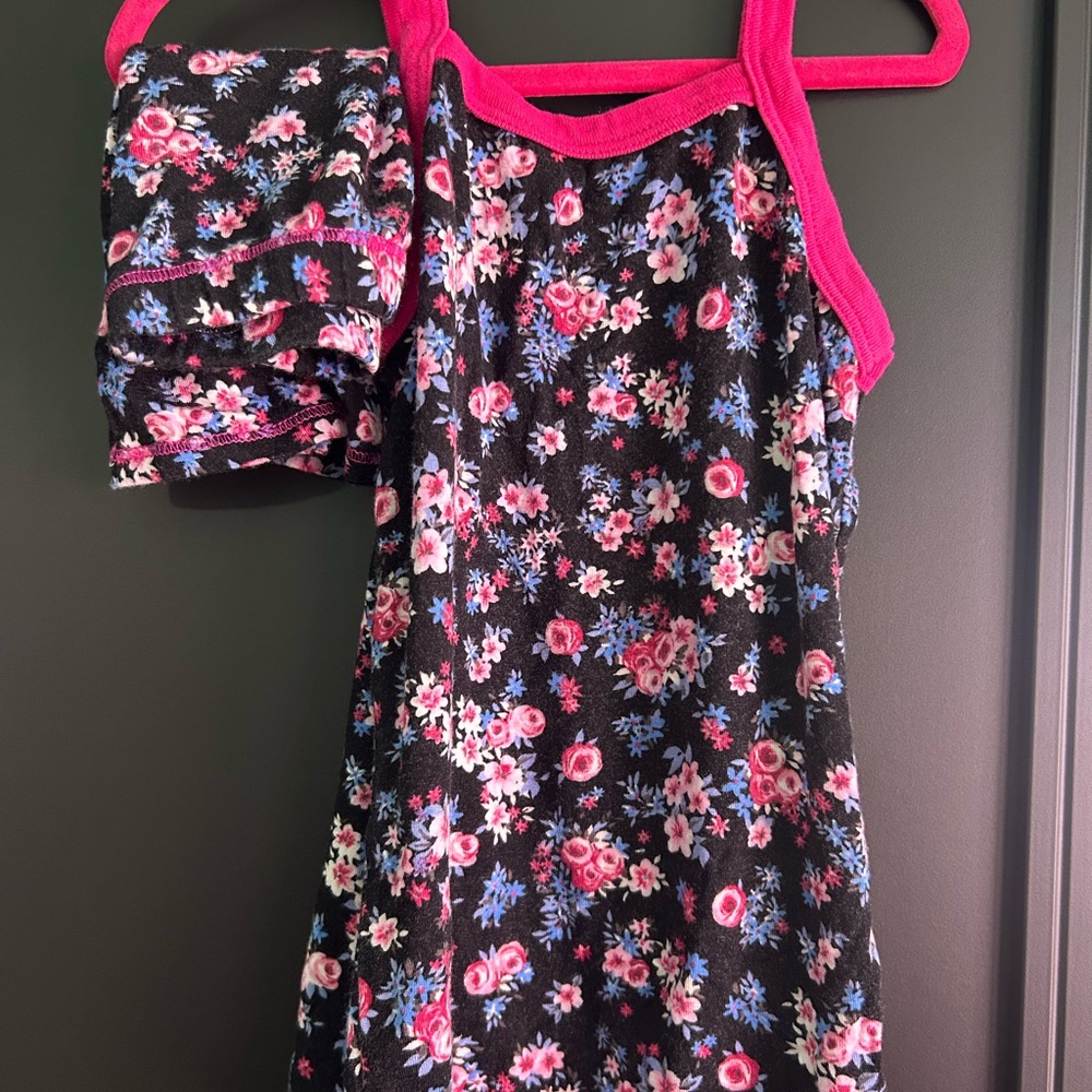 Soft cotton Floral & leopard spaghetti strap and biker shorts toddler set 4t